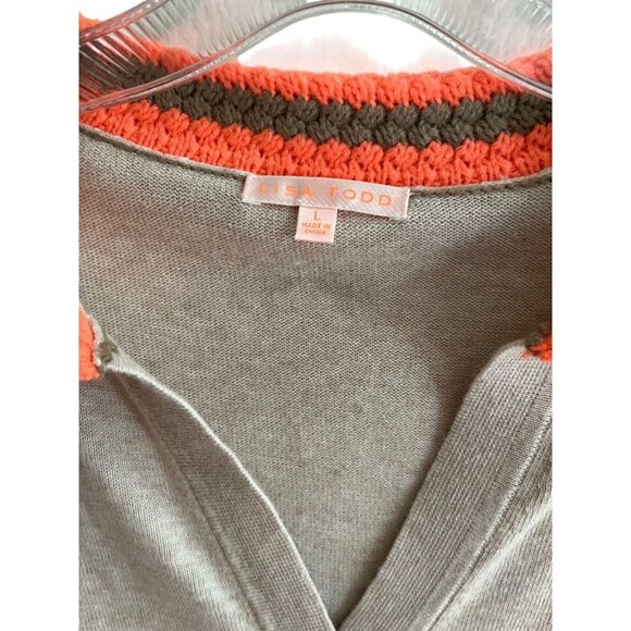 Lisa Todd Knit Polo Top – Beige with Orange Trim – Women’s Size L - Picture 5 of 6